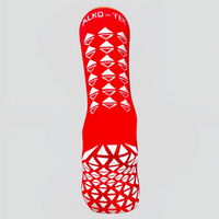Red midcalf length grip socks by ALKO-TEK made from durable polyamide material for superior athletic performance