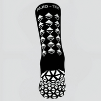 Red midcalf length grip socks by ALKO-TEK with durable polyamide material for athletic performance