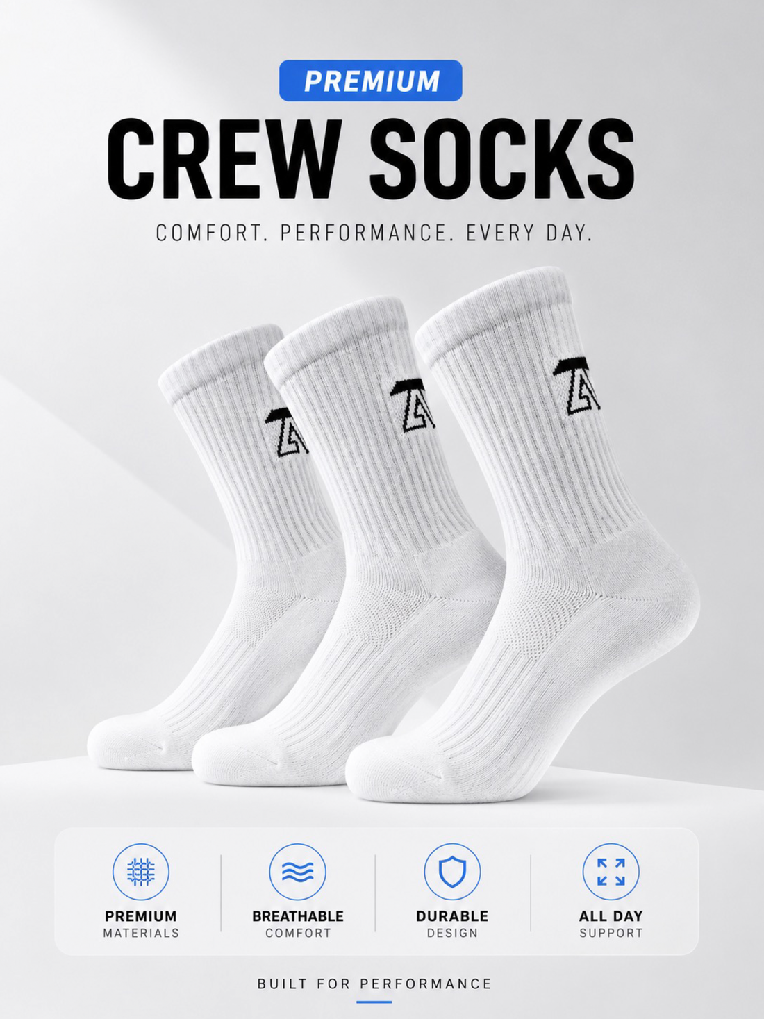 PREMIUM CREW SOCKS - 3 PAIRS